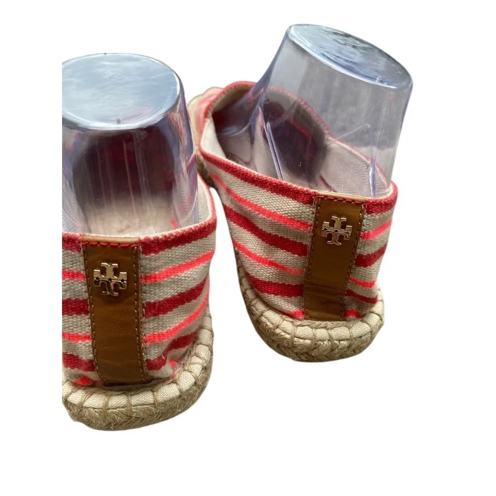 Tory Burch Red and Cream Striped Espadrilles size 9.5